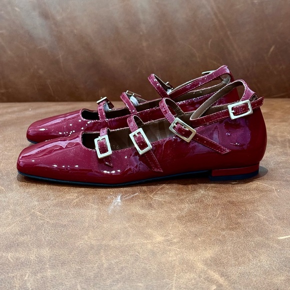 Alohas Luke Patent Leather Mary Jane Flats in Wine Burgundy Red - Picture 3 of 8